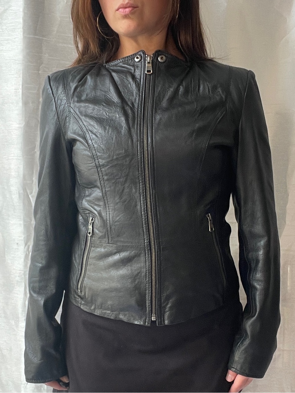 Marc New York Leather Moto Jacket Women's Small Black Full Zip Biker Grunge Y2K